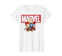 Marvel Thor Chibi Smiling Calm Stance Logo Outline Camiseta, Mujer, Blanco, XS