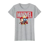 Marvel Thor Chibi Smiling Calm Stance Logo Outline Camiseta, Mujer, Gris Jaspeado, L