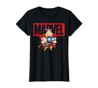 Marvel Thor Chibi Smiling Calm Stance Logo Outline Camiseta, Mujer, Negro, XXL