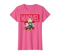 Marvel Thor Chibi Smiling Calm Stance Logo Outline Camiseta, Mujer, Rosa Jaspeado, M