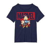 Marvel Thor Chibi Smiling Calm Stance Logo Outline Camiseta, Mujer Tallas Grandes, Azul Marino, 2XL Grande