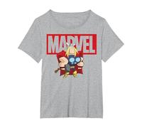Marvel Thor Chibi Smiling Calm Stance Logo Outline Camiseta, Mujer Tallas Grandes, Gris Jaspeado, 5XL Grande