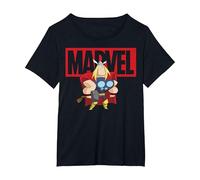 Marvel Thor Chibi Smiling Calm Stance Logo Outline Camiseta, Mujer Tallas Grandes, Negro, 2XL Grande
