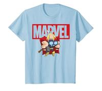 Marvel Thor Chibi Smiling Calm Stance Logo Outline Camiseta, Niños, Azul Bebé, 3 años