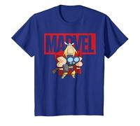 Marvel Thor Chibi Smiling Calm Stance Logo Outline Camiseta, Niños, Azul Real, 8 años