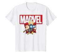 Marvel Thor Chibi Smiling Calm Stance Logo Outline Camiseta, Niños, Blanco, 3 años