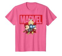 Marvel Thor Chibi Smiling Calm Stance Logo Outline Camiseta, Niños, Rosa Jaspeado, 10 años