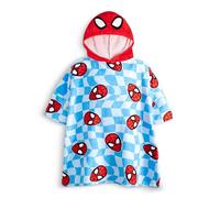Marvel Toalla Tipo Poncho Azul de Spider-Man para niños | Toalla de baño con Capucha y diseño del Rostro del Personaje | Ropa de Playa de Manga Corta