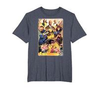 Marvel X-Men Mutant Super Heroes Trading Card Camiseta, Hombre Tallas Grandes, Azul Jaspeado, 2X Alto