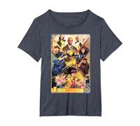Marvel X-Men Mutant Super Heroes Trading Card Camiseta, Mujer Tallas Grandes, Azul Jaspeado, 2XL Grande