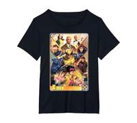 Marvel X-Men Mutant Super Heroes Trading Card Camiseta, Mujer Tallas Grandes, Negro, 1XL Grande