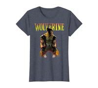 Marvel X-Men Wolverine Classic Claws out Camiseta, Mujer, Azul Jaspeado, L