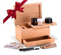 Marvero Caja de bambú grande con bloqueo de combinación, cerradura de caja decorativa para el hogar, bandeja | tarros de cristal | todos los herramienta de accesorios (25 * 18 * 14cm Marrón)