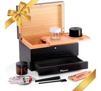 Marvero Caja de bambú grande con bloqueo de combinación, cerradura de caja decorativa para el hogar, bandeja | tarros de cristal | todos los herramienta de accesorios (25 * 18 * 14cm Negro)