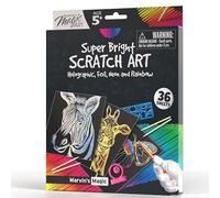Marvin's Magic - Kit de arte para rascar para niños - 36 hojas de arco iris, 4 lápices de madera, plantillas y espirografía - Papel de dibujo creativo para niños y niñas - Juego de regalo de arte y