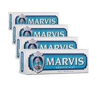 Marvis Pasta de dientes de viaje de menta acuática, 25 ml, dentífrico para la higiene dental, elimina la placa y cuida las encías, frescor duradero (Paquete de 4)