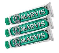 MARVIS Pasta dental Classic Strong Mint, con menta para una frescura revitalizante y duradera, elimina la placa y los revestimientos rebeldes, con flúor, 3 unidades de 85 ml, paquete de 3 unidades