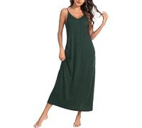 Marvmys Camisón Tirantes Mujer Vestido de Dormir Largo Mujer Verano con Bolsillos Cuello en V Camisón Básico Cómodo L-3XL