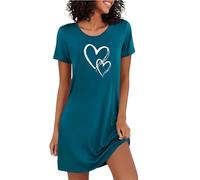 Marvmys Camisones Mujer Agodón Verano Manga Corta Lindo Impresión Corazón Suave Elegante Camisón B-Azul Cobalto L