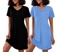 Marvmys Camisones Mujer Tallas Grandes Verano Camisón Agodón Pijama de Manga Corta con Bolsillos L-4XL