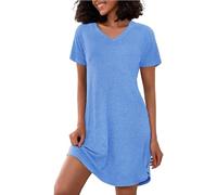 Marvmys Camisones Mujer Tallas Grandes Verano Camisón Agodón Pijama de Manga Corta con Bolsillos L-4XL