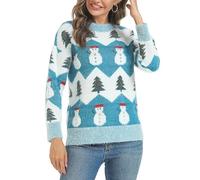 Marvmys Jersey Navideño para Mujer Manga Larga Suéter de Navidad Invierno Ropa de Punto de Reno Monigote de Nieve Cuello Redondo