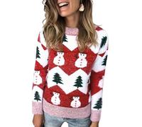 Marvmys Jersey Navideño para Mujer Manga Larga Suéter de Navidad Invierno Ropa de Punto de Reno Monigote de Nieve Cuello Redondo