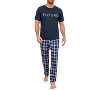 Marvmys Pijama Hombre Algodon Conjunto de Pijama Hombre Camiseta de Manga Corta con Cuello Redondo y Pantalones Largos de Cuadro con Bolsillos y Cordón