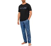 Marvmys Pijama Hombre Algodon Conjunto de Pijama Hombre Camiseta de Manga Corta con Cuello Redondo y Pantalones Largos de Cuadro con Bolsillos y Cordón