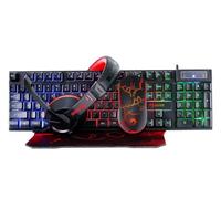 Marvo Scorpion CM409-UK - Paquete de juegos 4 en 1, teclado, auriculares, mouse y alfombrilla de mouse, USB 2.0 con cable, retroiluminación de 7 colores, multimedia, teclas antifantasma, mouse de 3200