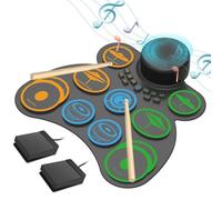 MARVTOWN - Juego de batería electrónica, 9+1 almohadilla de práctica de batería con conector para auriculares, pedales de pie y baquetas, juego de batería para niños compatible con salida MIDI,