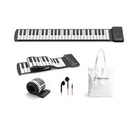 MARVTOWN Teclado de piano digital enrollable de 49 teclas, piano electrónico portátil con batería recargable, 8 tonos, 6 canciones de demostración, blanco y negro, perfecto para principiantes y