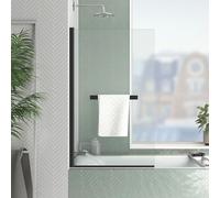 Marwell Black Touch - Mampara plegable para bañera (120 x 70 cm, cristal de seguridad de 4 mm, marco de aluminio de alta calidad), color dorado