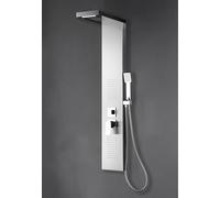 Marwell Enya - Panel de ducha de acero inoxidable cepillado, 121 x 20 cm, juego de ducha con 4 funciones diferentes, ducha de cascada, ducha de lluvia, ducha de masaje y ducha de mano, perillas