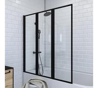 MARWELL Mampara de baño plegable triple negro en diseño moderno, negro mate, 125 x 143 cm, color negro