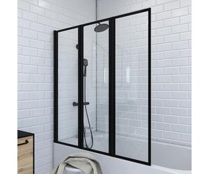 MARWELL Mampara de baño plegable triple negro en diseño moderno, negro mate, 125 x 143 cm, color negro