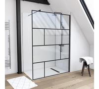MARWELL Mampara de ducha con diseño moderno de 140 x 195 cm, ducha de cristal con perfil de pared negro mate, cristal de seguridad para máxima seguridad, montaje en plato de ducha o baldosa