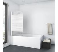 MARWELL - Mampara para bañera White Lines 75x140 cm - Mampara de una pieza con bisagras en blanco mate - Separador de ducha de 4 mm de vidrio de seguridad templado para bañera
