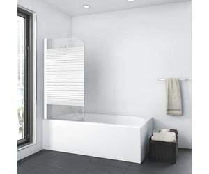 MARWELL - Mampara para bañera White Lines 75x140 cm - Mampara de una pieza con bisagras en blanco mate - Separador de ducha de 4 mm de vidrio de seguridad templado para bañera