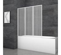 MARWELL Mampara plegable para bañera Moon 120 cm x 130 cm x 5 cm, tres elementos plegables de plástico con marco de aluminio blanco
