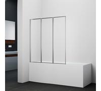 MARWELL Mampara plegable para bañera Moon 120 x 130 x 5 cm - 3 piezas y plegable - Mampara de ducha para bañera de plástico con marco de aluminio blanco de alta calidad