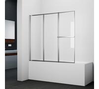 Marwell Mampara plegable para bañera Silver Vital, cromado, 166,4 cm x 140 cm x 10 cm, elementos de cristal de seguridad de 4 mm con marco de aluminio cromado y toallero