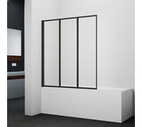 Marwell Pared plegable para bañera Black Light de 3 hojas, 125 cm x 143 cm x 5 cm, elementos de cristal de seguridad de 4 mm, plegable, marco de aluminio negro mate