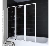 MARWELL Premium White Mampara para bañera, Blanco, 3-teilig, 125 x 143 cm