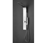 MARWELL Troya - Panel de ducha (acero inoxidable cepillado, 100 x 14 cm, 3 funciones de ducha diferentes, ducha de lluvia, ducha de masaje y ducha de mano, pomos anticalcáre)