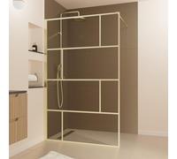 Marwell Walk In Dusche Bricks Gold - Mampara de ducha (120 x 195 cm, cristal de seguridad templado de 5 mm, con serigrafía dorada y perfil de pared de aluminio de alta calidad)