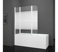 MARWELL White Lines - Mampara de ducha para bañera (125 x 140 cm, 3 piezas, plegable, color blanco mate), mampara de ducha de vidrio templado de seguridad de 4 mm de grosor