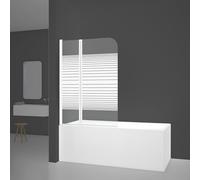 MARWELL White Lines - Mampara de ducha plegable para bañera (100 x 140 cm, 2 piezas, color blanco mate), mampara de ducha de vidrio templado de seguridad de 4 mm de grosor