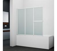 Marwell White Vital - Mampara plegable para bañera (3 hojas, 145,4 x 140 x 10 cm, cristal de seguridad de 4 mm, marco de aluminio blanco, con toallero integrado)