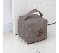 Marwood Fabric Door Stopper Decorative Door Stops for Home and Office, 4.4 pounds Weighted Interior Doorstop Heavy Duty Soft Door Stopper with Handle and Nautical Rudder Design - 6”x6 Brown